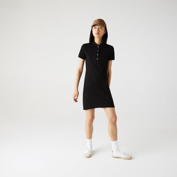 Lacoste Stretch Cotton Piqué Polo Dress - Šaty Dámské Černé | CZ-XzdHUC